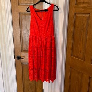 Orange floral lace midi dress